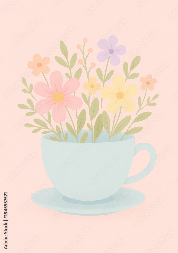 Obraz premium Pastel floral teacup wallpaper