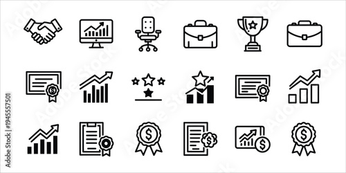 Collection of business and achievement icons in line style