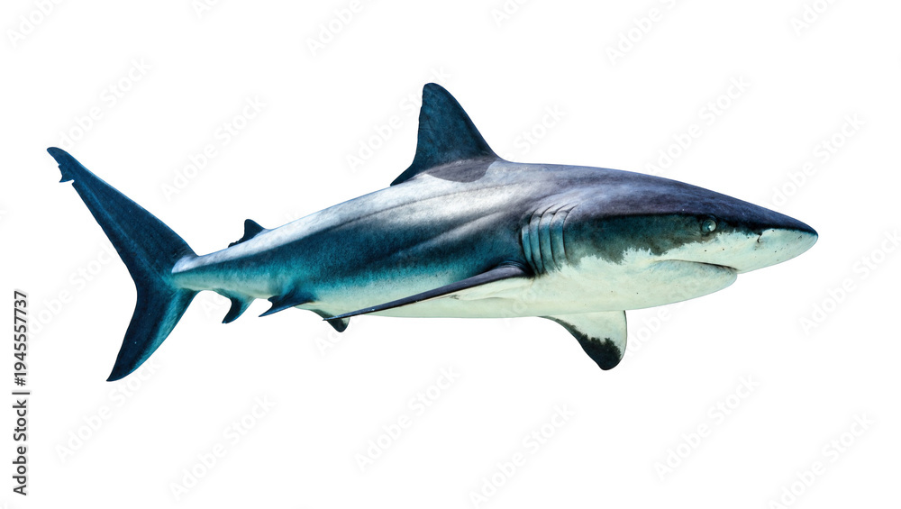 Fototapeta premium Isolated majestic and powerful marine predator, a large shark swimming gracefully