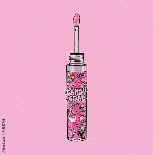 Classic pink lip gloss sticker illustration with sparkle and girl power aesthetic