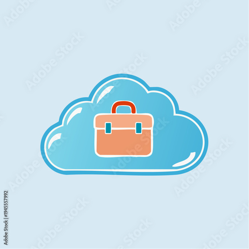 A cartoon briefcase floats in a cloud against a light blue backdrop
