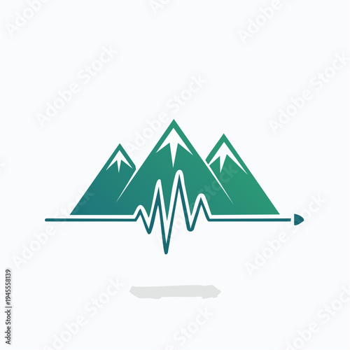 Three stylized, green, gradient mountains against a vast, white backdrop