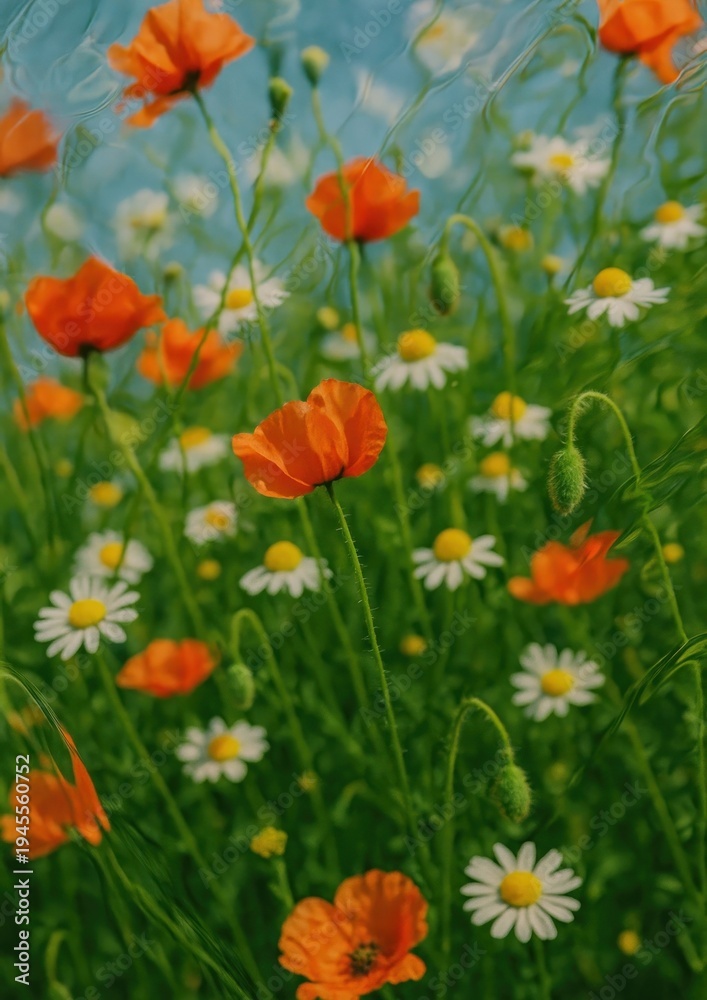 Fototapeta premium Vibrant floral meadow wallpaper
