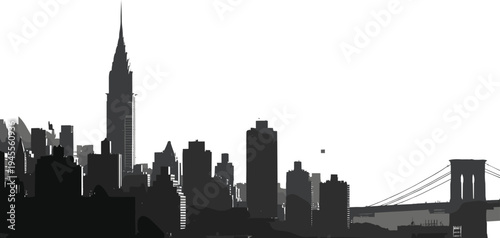 New York City skyline silhouette with Brooklyn Bridge and skyscrapers urban cityscape landmark architecture isolated vector illustration design