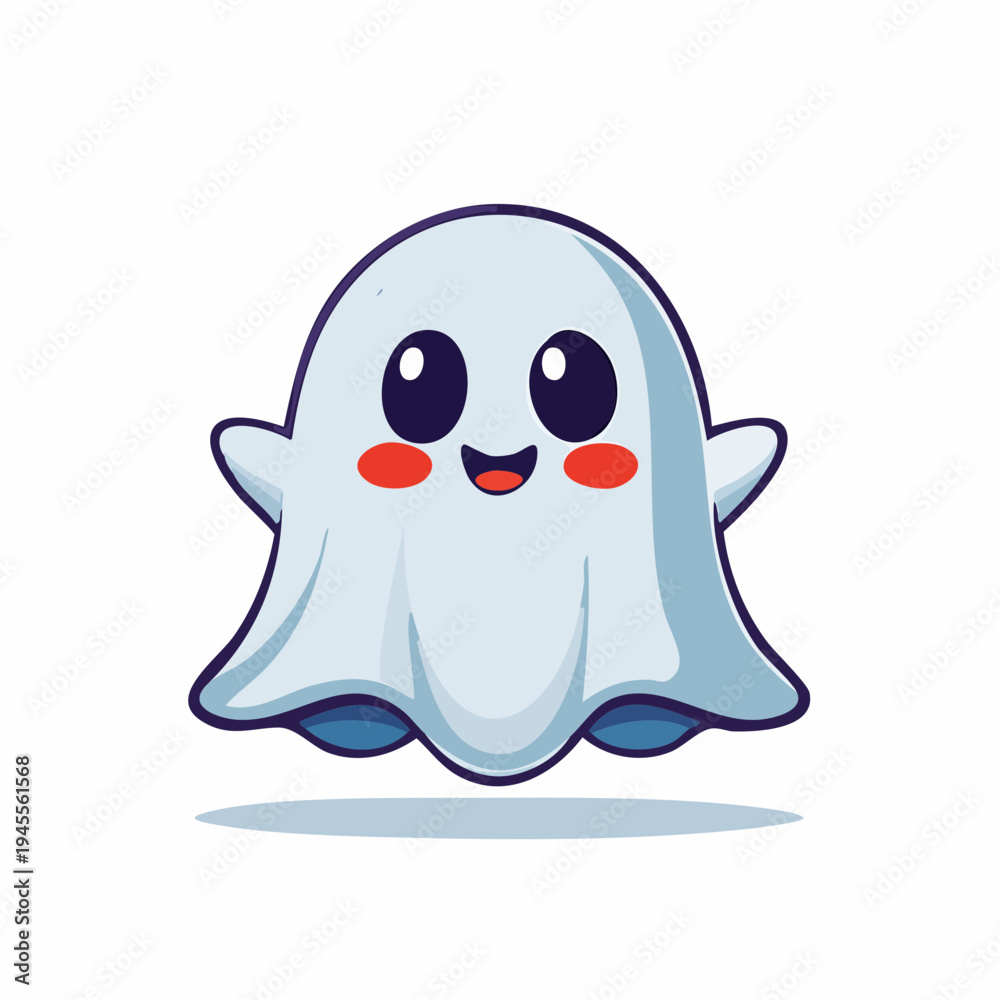 Obraz premium A cute cartoon ghost with big eyes and rosy cheeks is smiling