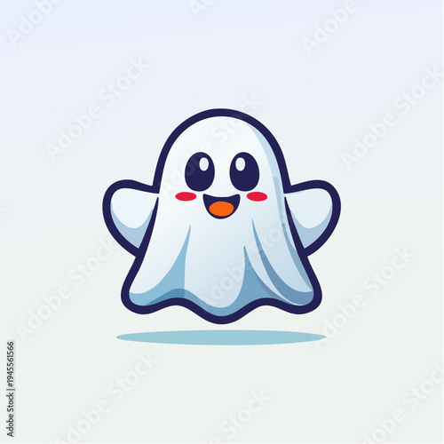 A friendly, cartoonish ghost with big eyes and a cheerful expression