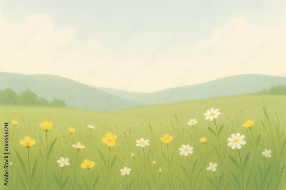 Fototapeta premium Serene meadow with blooming flowers.