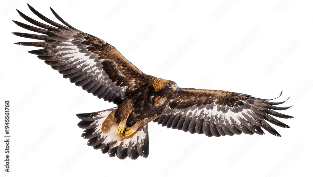 Fototapeta premium Isolated majestic golden eagle in full flight with powerful wings spread wide