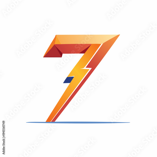 A stylized number seven with geometric shapes, warm gradient color