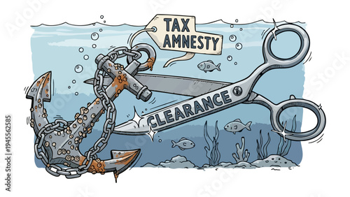 Conceptual Illustration of Tax Amnesty Cutting Through Financial Anchor and Debt Under Water