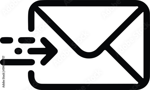 Fast Email Delivery Envelope Icon with Arrow, Outline envelope icon with a motion arrow representing fast email delivery, instant message sending, or rapid digital mail communication.