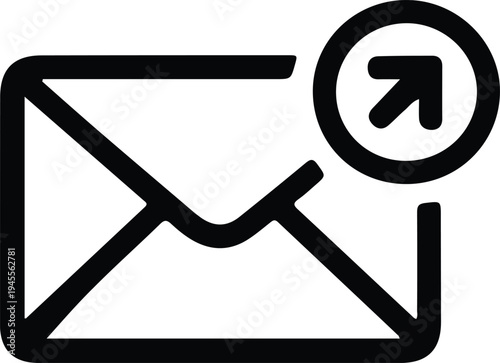 Forward Email Envelope Icon with Arrow, Outline envelope icon with an arrow symbol representing forwarding email, sharing message, or sending mail to another recipient.