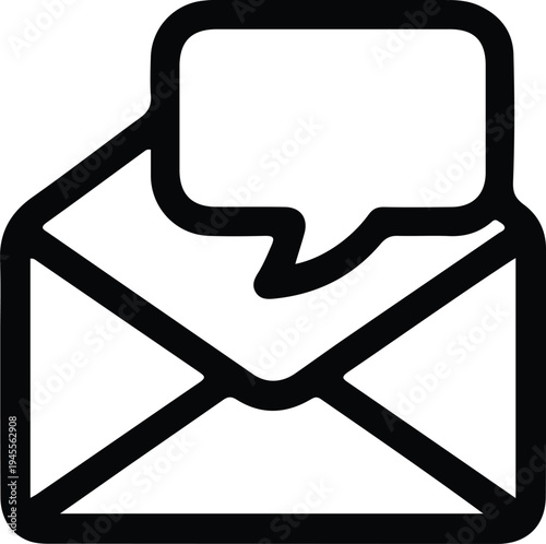 Email Chat Message Envelope Bubble Icon, Outline envelope icon with a speech bubble representing email conversation, messaging reply, or integrated chat communication in digital apps.