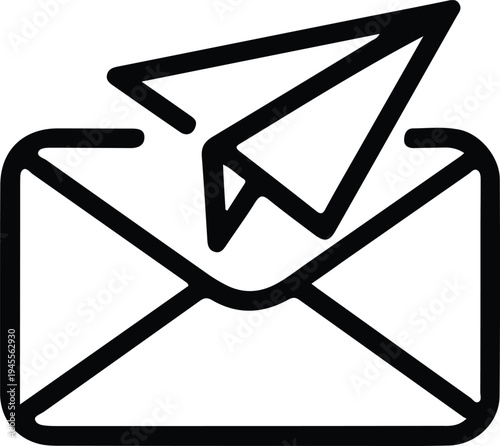 Send Email Envelope with Paper Airplane Icon, Outline envelope icon with a paper airplane symbol representing sending email, message delivery, or digital mail communication in apps and websites.