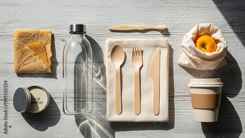 Bamboo Cutlery Set with Reusable Water Bottle and Eco Friendly Kitchen Accessories
