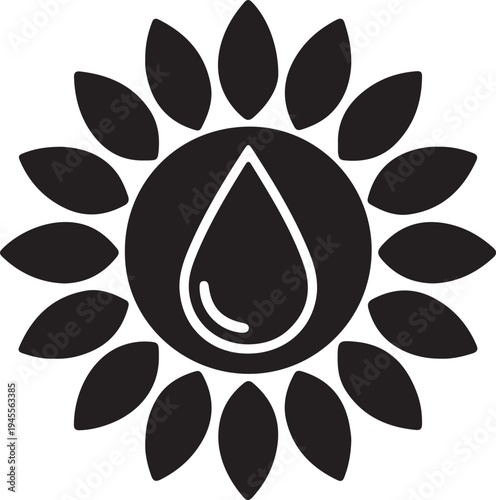  Sunflower seeds with oil drop icon, minimal silhouette vector, natural vegetable oil business symbol, clean design on white background...