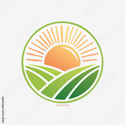 A stylized sun, with gradient colors and a green outline, over white