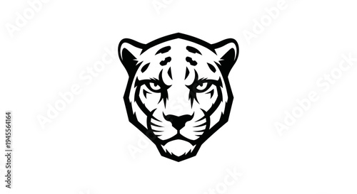 Leopard head emblem in bold black and white