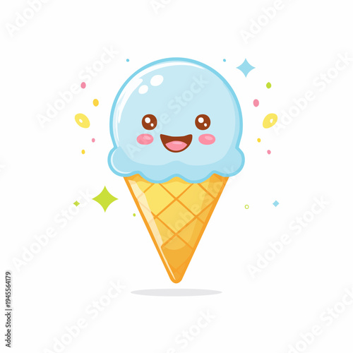 Cartoon ice cream with a cheerful expression and pastel colors