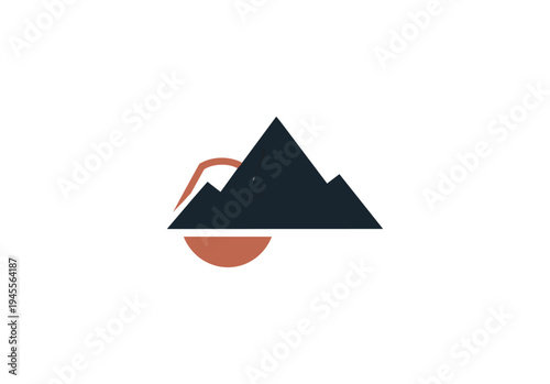 Free Download Geometric mountain range icon design with sunset and black background - GFXLoad