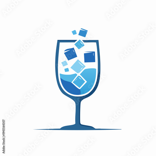 A stylized illustration of a drink glass filled with ice cubes