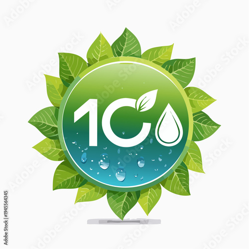 Green leaves and a rounded logo design with white background