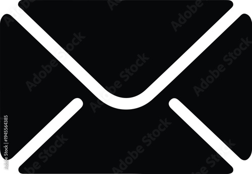 Simple Envelope Mail Message Icon, Minimal black envelope icon representing email message, inbox communication, digital mail service, or messaging interface symbol used in apps and websites.