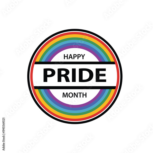 Happy Pride Month rainbow badge, LGBT pride celebration symbol