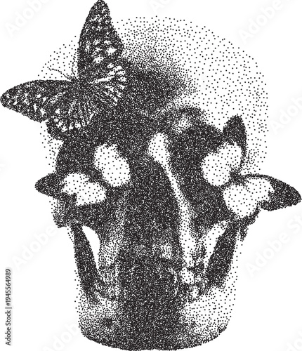Skull retro y2k stipple design skeleton halftone brutalist urban vector png with clear background, bone 2000s photocopy grunge tattoo gen z effect