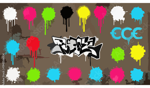 Urban graffiti spray paint drips stencil vector pack