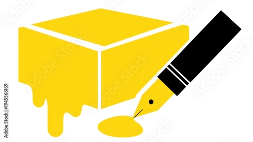 Wallpaper Mural A stylized yellow cube drips beside a black fountain pen with dripping yellow ink Torontodigital.ca