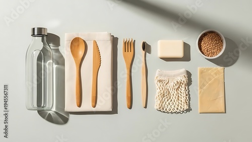 Bamboo Cutlery Set with Reusable Water Bottle and Eco Friendly Kitchen Accessories