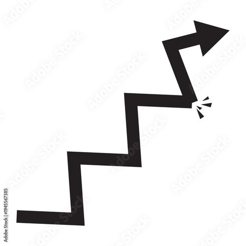 Broken growth arrow symbol representing financial crisis, economic recession, and failed business progress or market collapse.