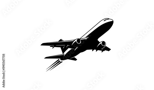 Jet airplane takeoff silhouette vector aviation transport symbol isolated on white background