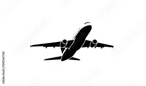 Passenger airplane silhouette taking off vector aviation travel symbol isolated on white background