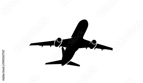 Airplane taking off silhouette vector minimalist aviation travel icon isolated on white background