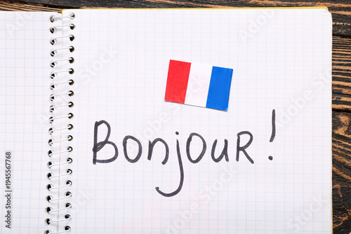 Notebook with word BONJOUR ...