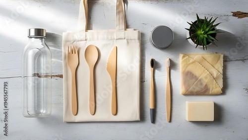 Bamboo Cutlery Set with Reusable Water Bottle and Eco Friendly Kitchen Accessories