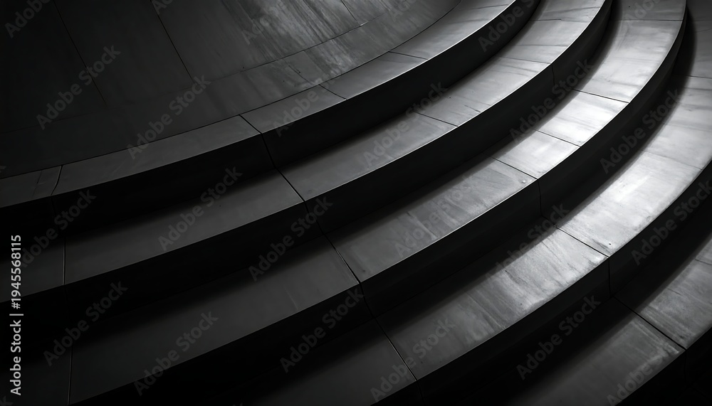 Fototapeta premium Abstract architectural detail of curved steps in monochrome.