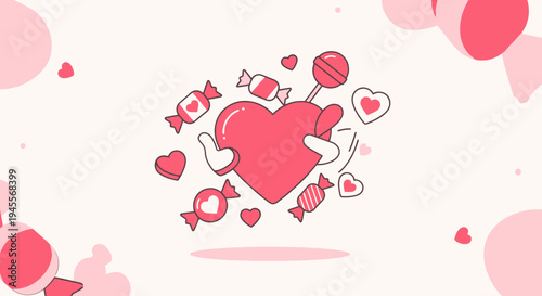 Sweet Heart Celebration: Candy, Lollipop, and Hearts Illustration