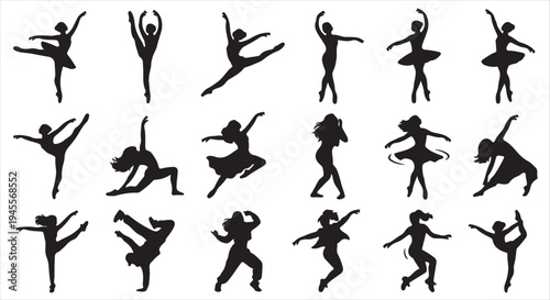 Vector silhouettes of dancing girls