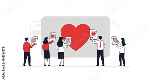 Teamwork for Love and Support: People Holding Heart Documents