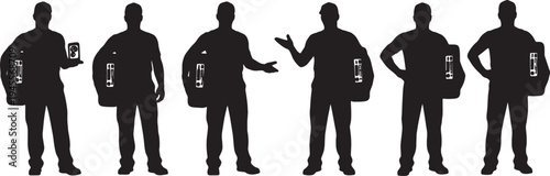 Black Solid Mechanic With New Tire Silhouettes Set of Six on White Background