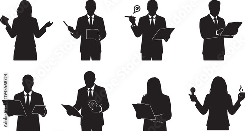 Black Solid Effective Nonverbal Communication Silhouettes Set of Six on White Background