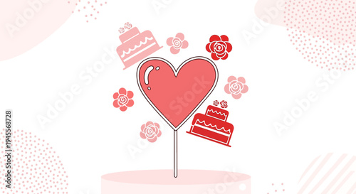 Sweet Celebration Heart Cake and Flowers Graphic Design