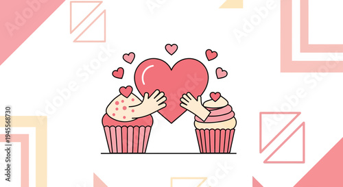 Sweet Connection: Cupcakes Holding a Heart with Love Hearts