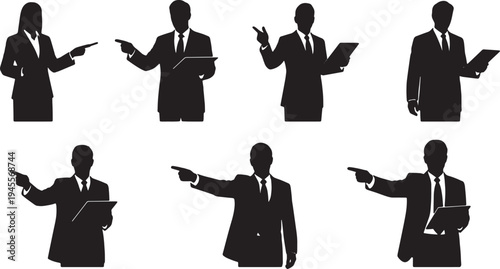 Black Solid Corporate Presentation Silhouettes Set of Six on White Background