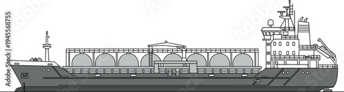 cargo tanker ship line illustration, maritime transport vessel outline, industrial shipping boat vector, marine freight carrier graphic