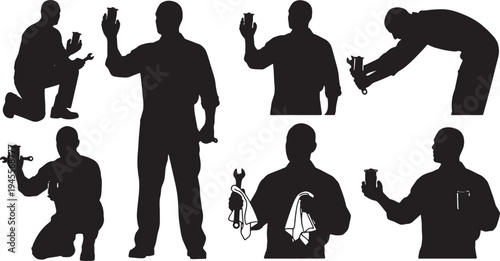 Black Solid Mechanic Changing Filter Silhouettes Set of Six on White Background