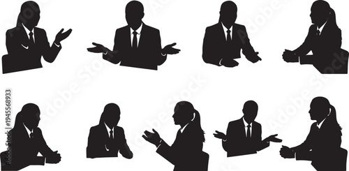 Black Solid Performance Review Process Explanation Silhouettes Set of Six on White Background